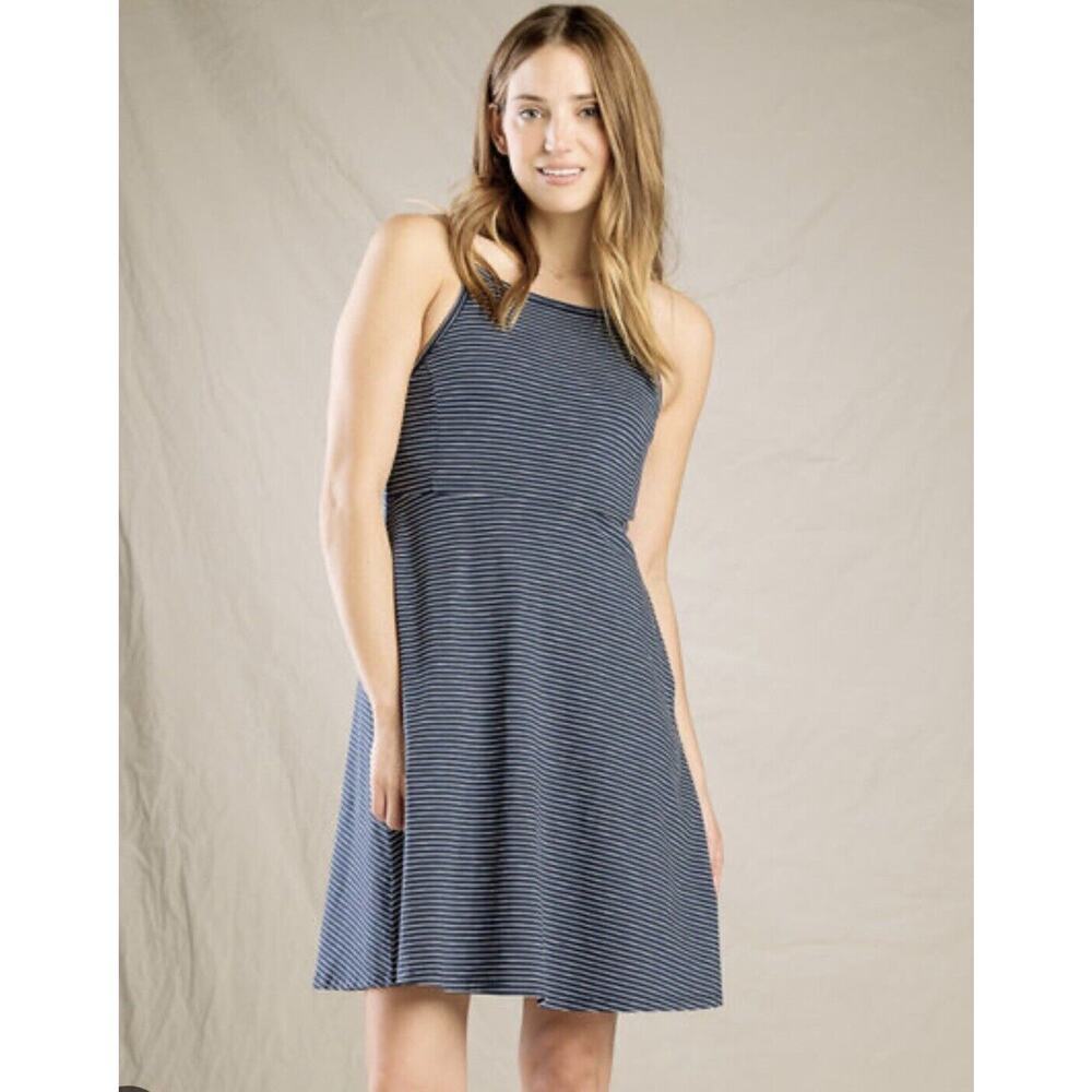 Toad & Co Dress Size Small Organic Cotton Striped V Neck Back Outdoor Casual​​ - Picture 2 of 13